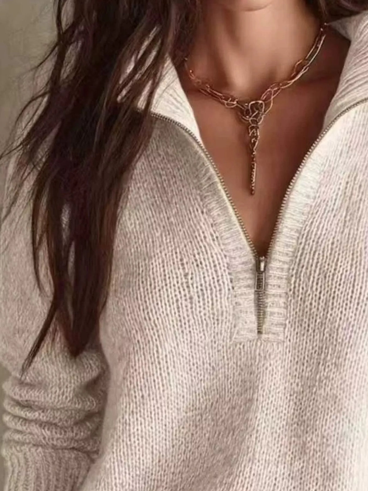 Willow Half-Zip Drop Shoulder Sweater – women's relaxed half-zip pullover sweater, view 8