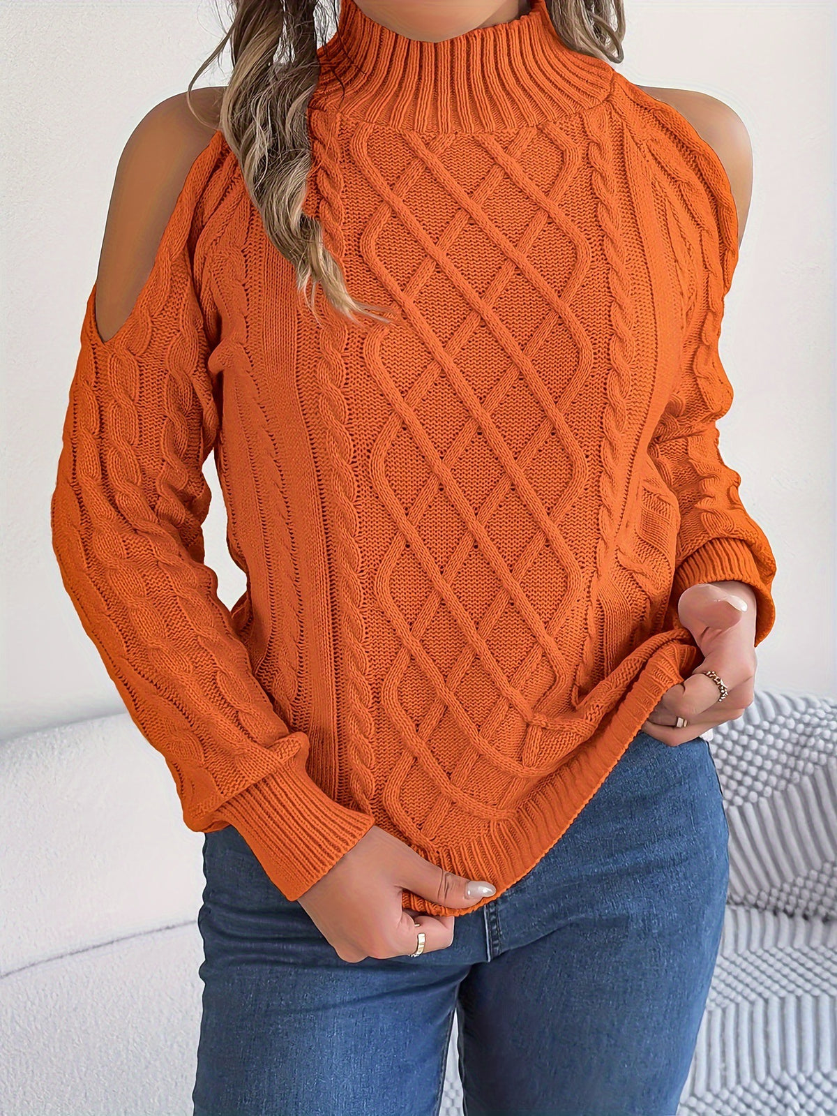 Aria Off-Shoulder Diamond-Knit Sweater