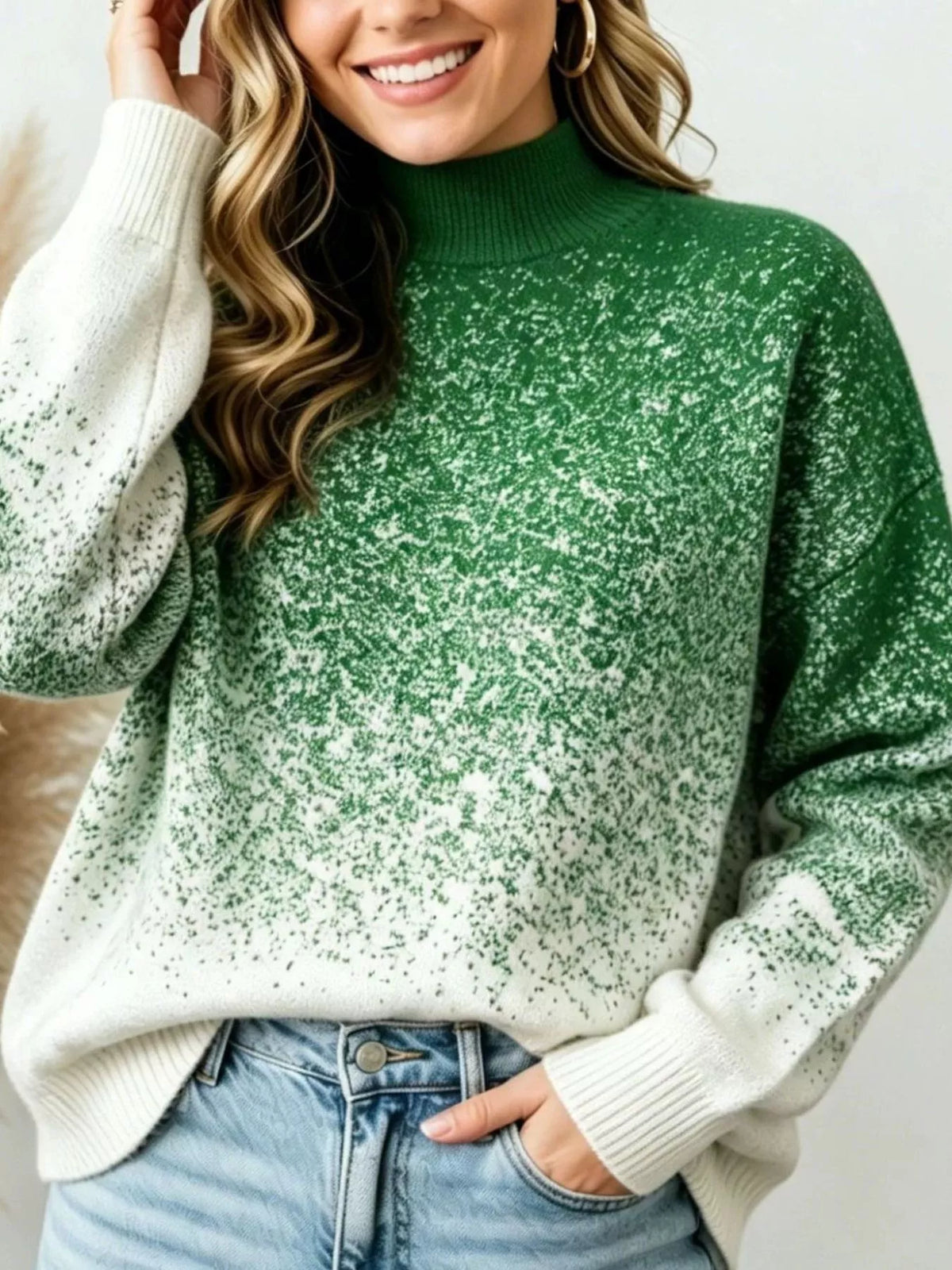 Aurora Ombré Turtleneck Sweater in Green – women's gradient turtleneck long sleeve sweater