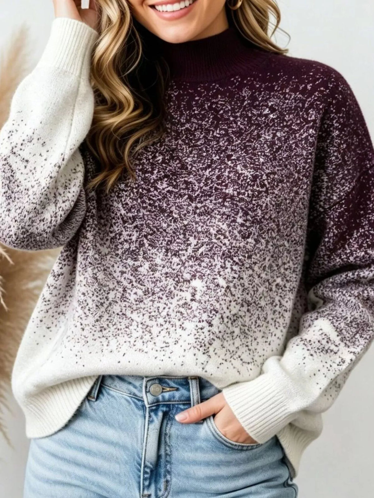 Aurora Ombré Turtleneck Sweater in Purple – women's gradient turtleneck long sleeve sweater