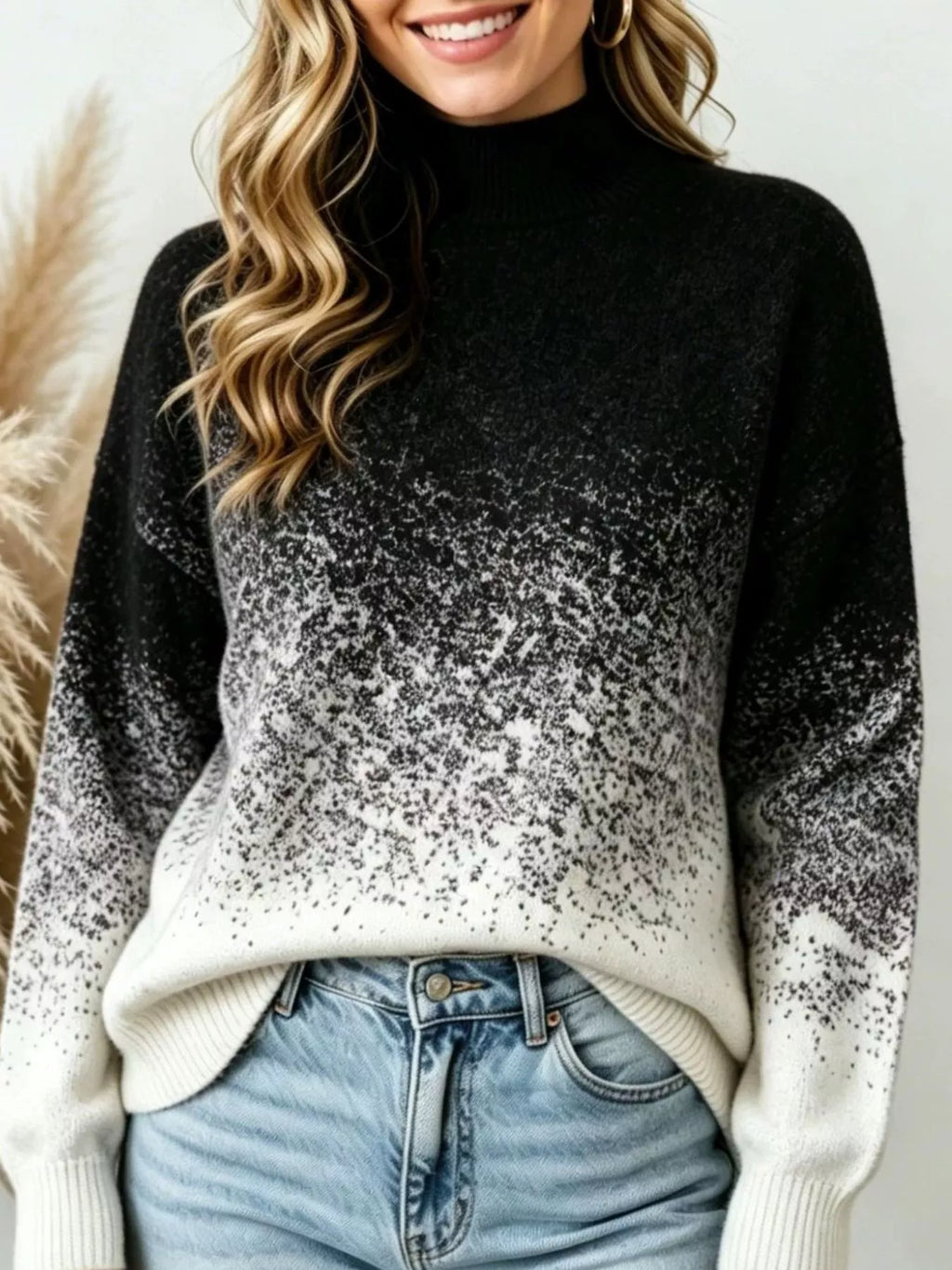 Aurora Ombré Turtleneck Sweater in Black – women's gradient turtleneck long sleeve sweater