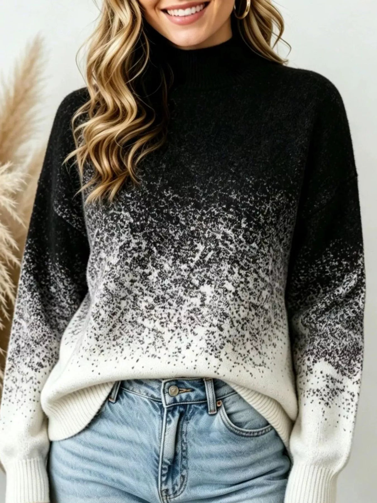 Aurora Ombré Turtleneck Sweater in Black – women's gradient turtleneck long sleeve sweater