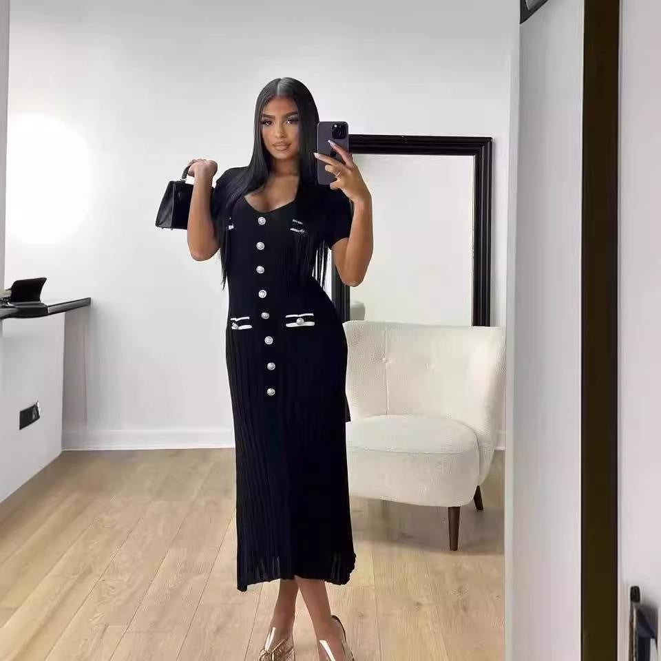 Arielle Button-Front Ribbed Midi Dress