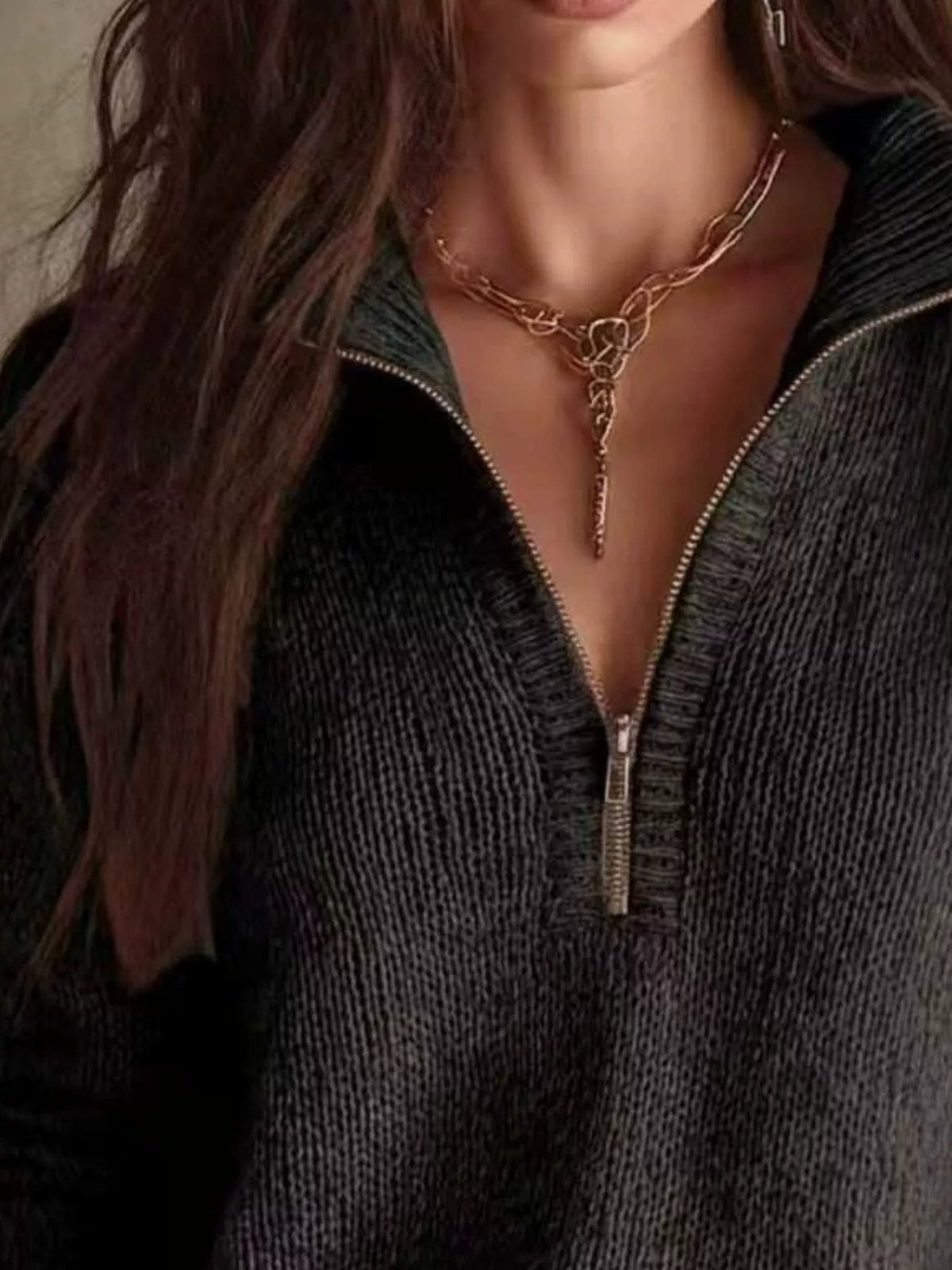 Willow Half-Zip Drop Shoulder Sweater – women's relaxed half-zip pullover sweater, view 3