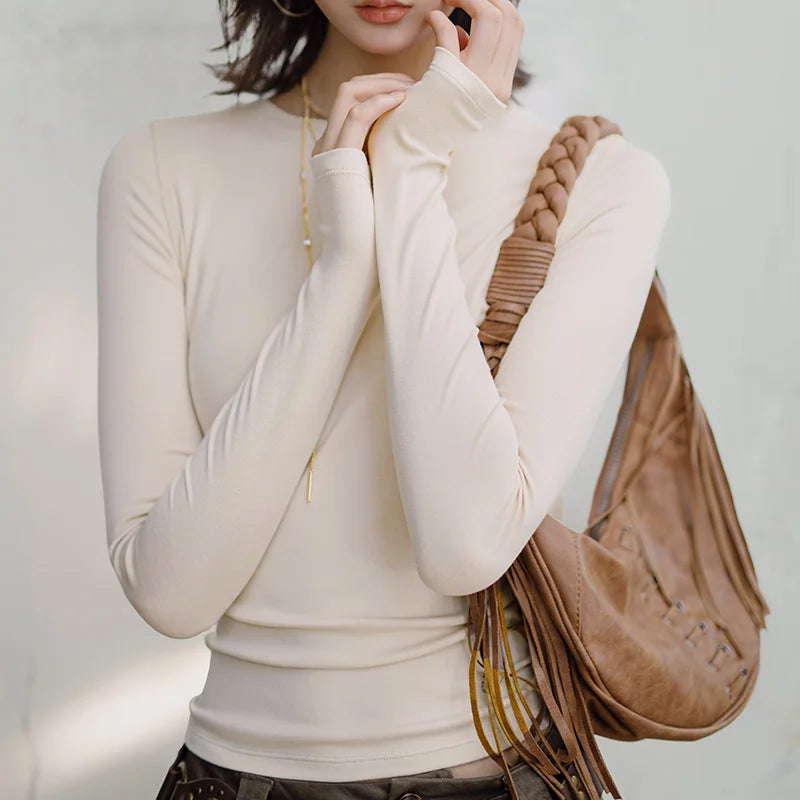 Ribbed Crew-Neck Thermal Long-Sleeve Top