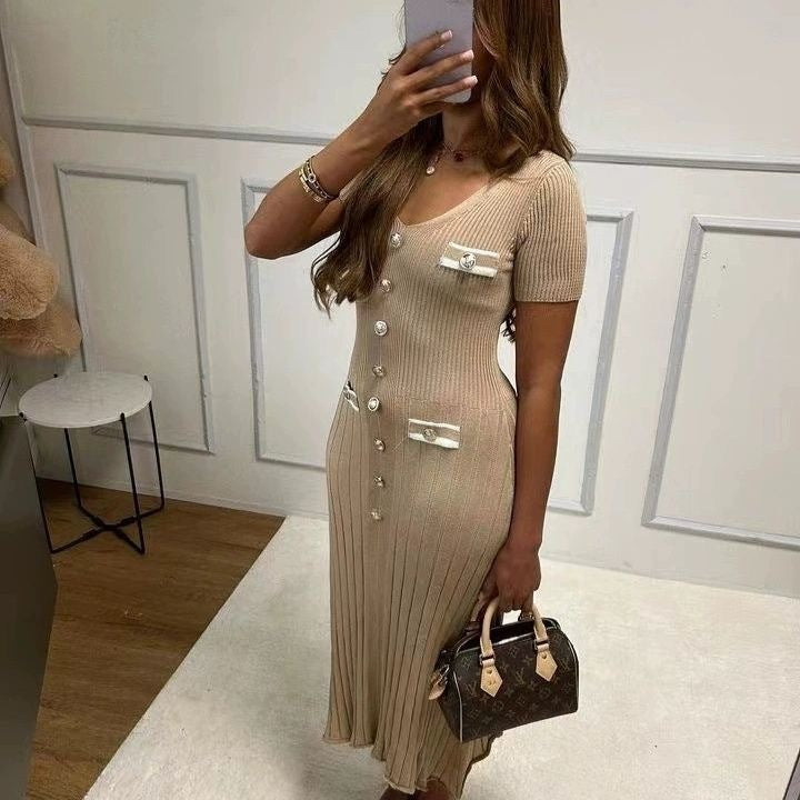 Arielle Button-Front Ribbed Midi Dress