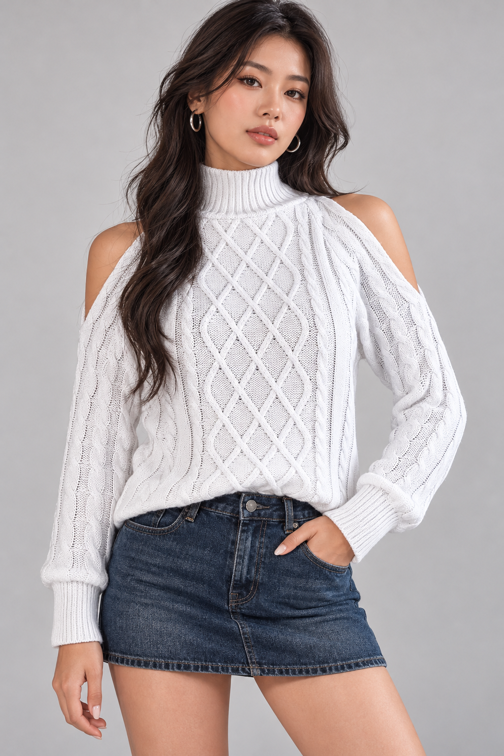 Aria Off-Shoulder Diamond-Knit Sweater