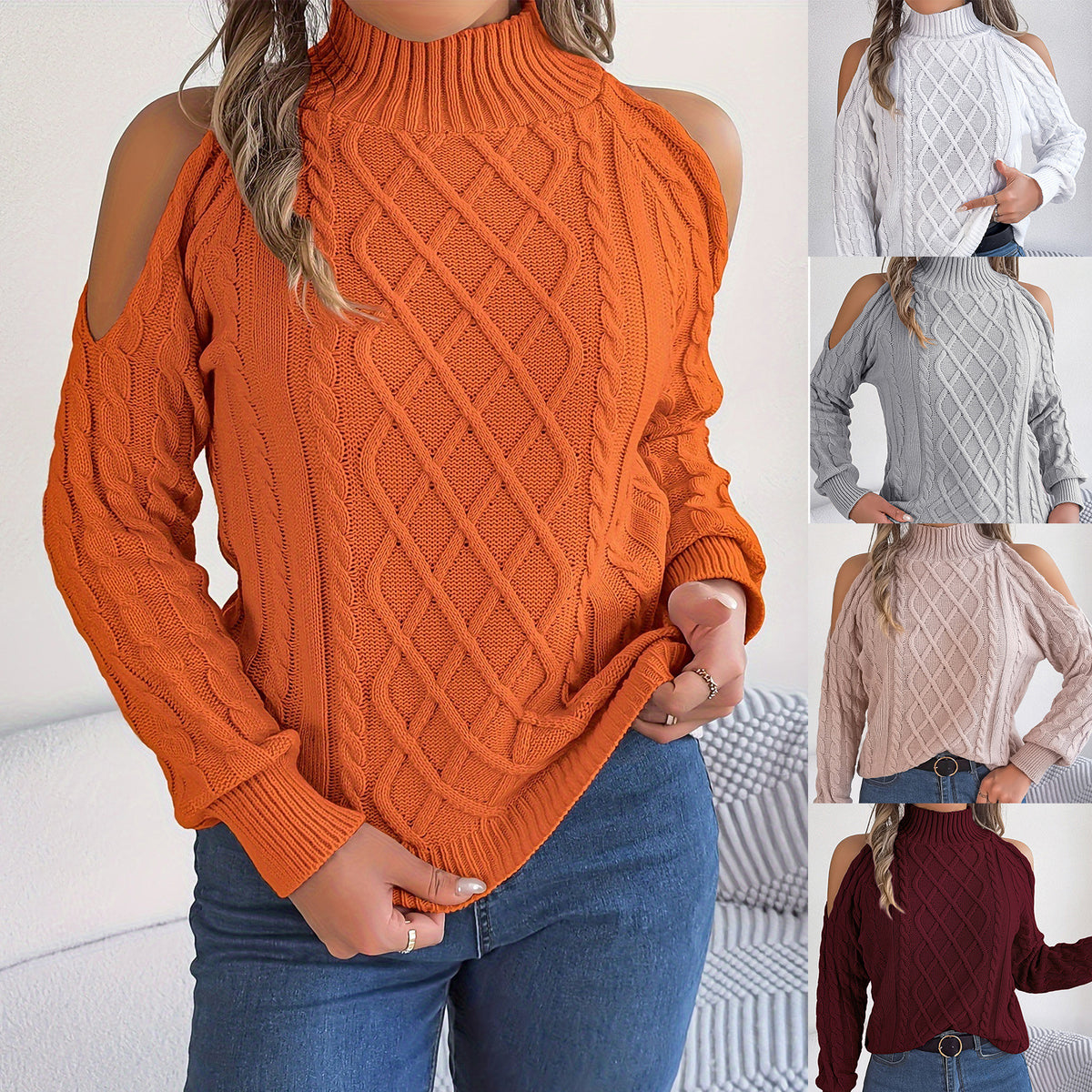 Aria Off-Shoulder Diamond-Knit Sweater