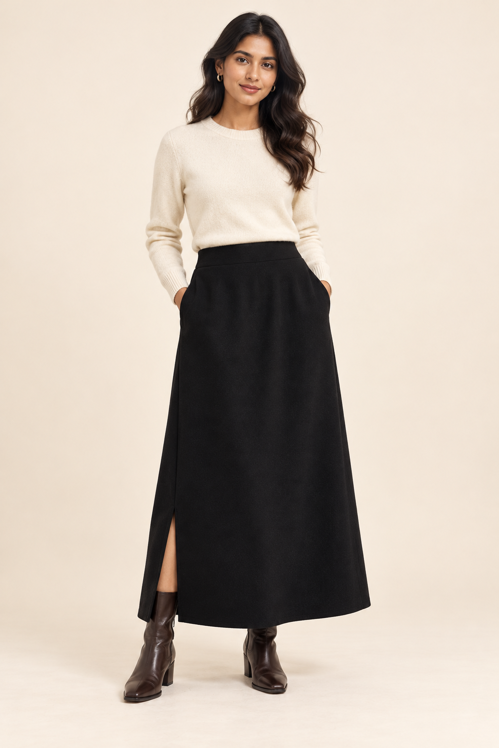 Pure Wool Midi Skirt