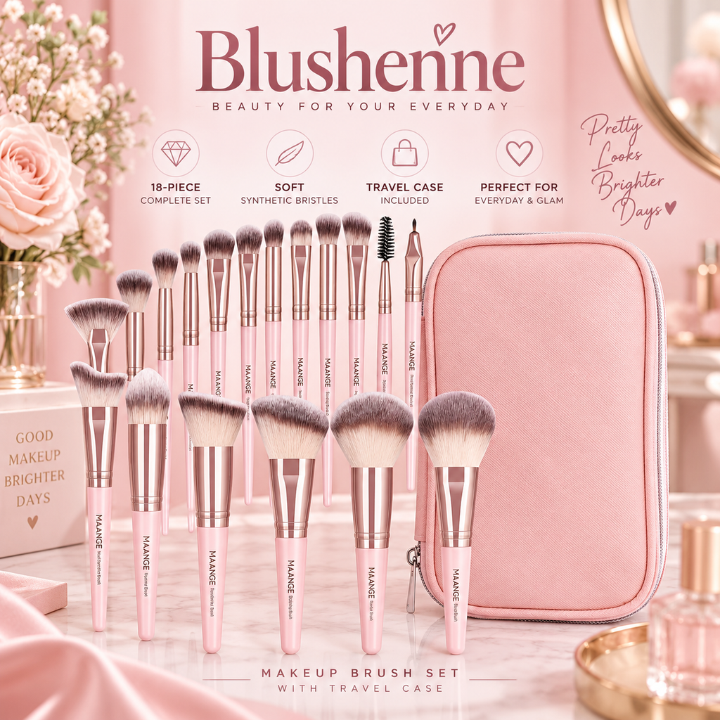 Blushenne 18-Piece Professional Makeup Brush Set with Travel Case