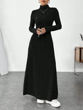 Brushed Ribbed High-Neck Maxi Dress