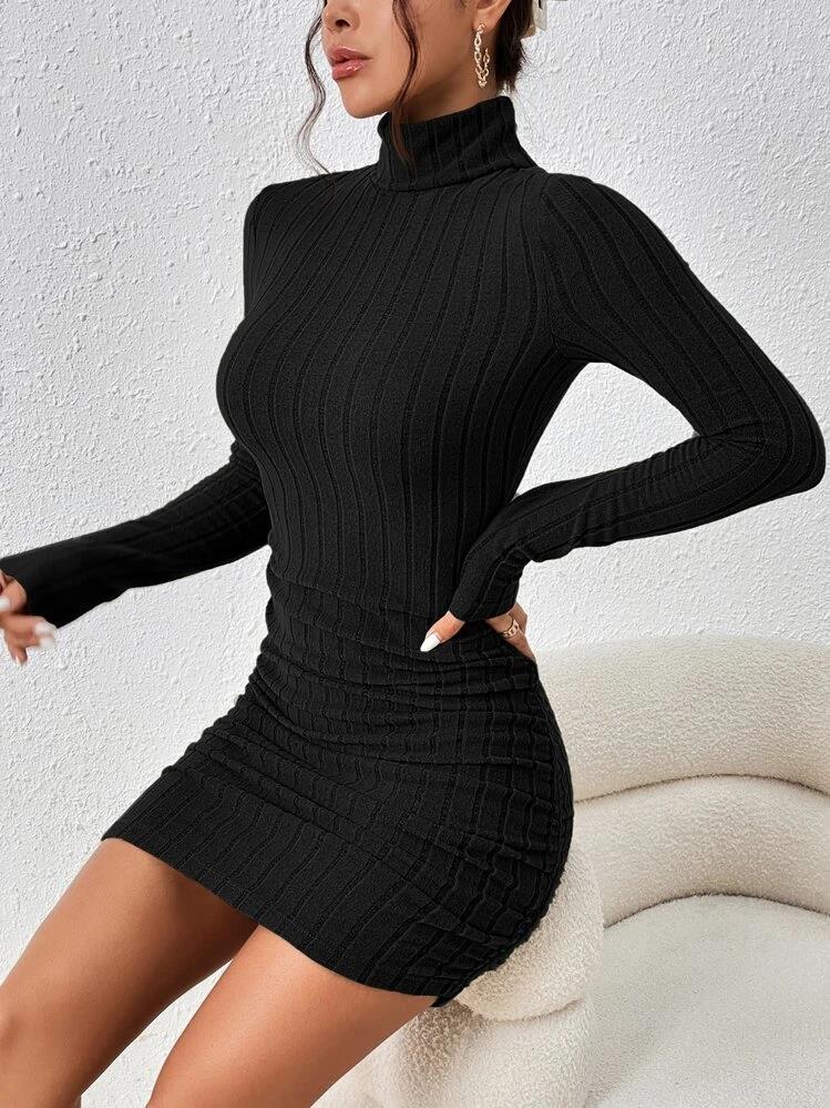 Long-Sleeve Round-Neck Bodycon Mini Dress