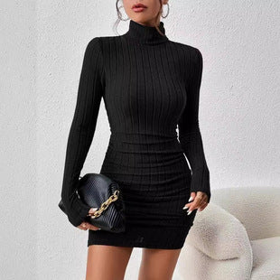 Long-Sleeve Round-Neck Bodycon Mini Dress