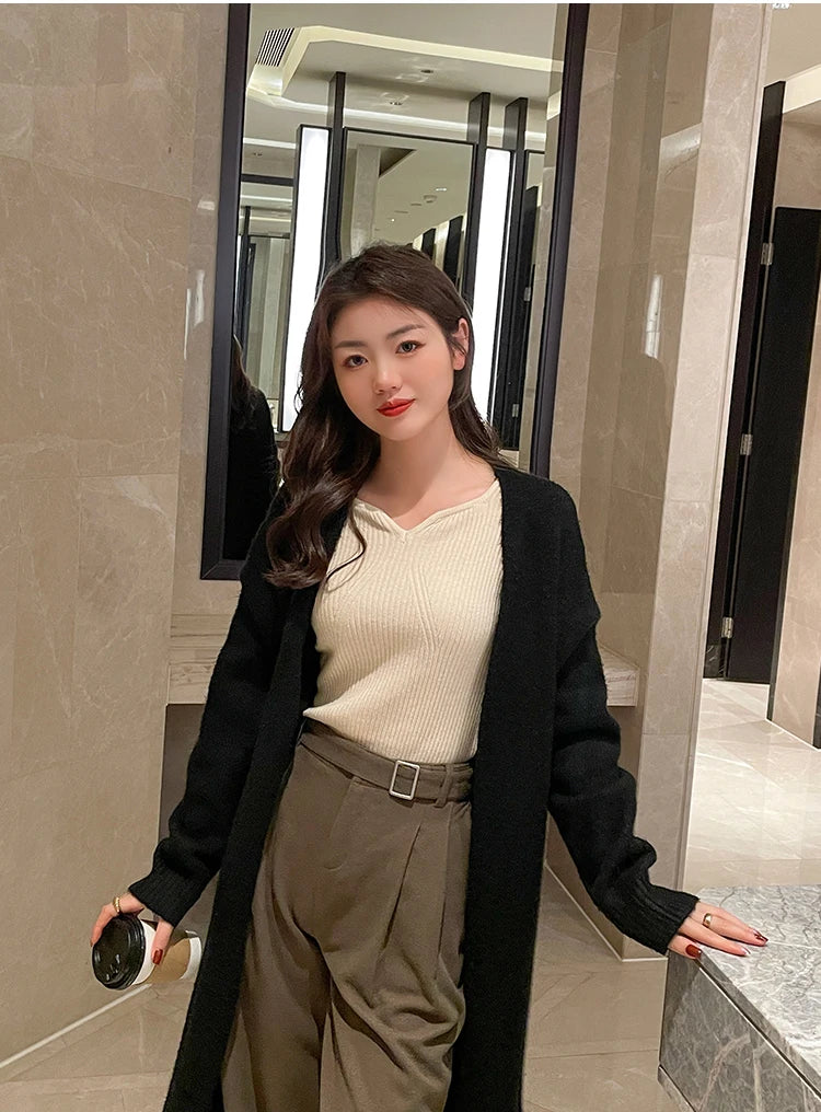 Slim V-Neck Ribbed Knit Sweater