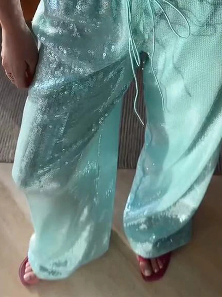 Sequin High-Waist Wide-Leg Pants