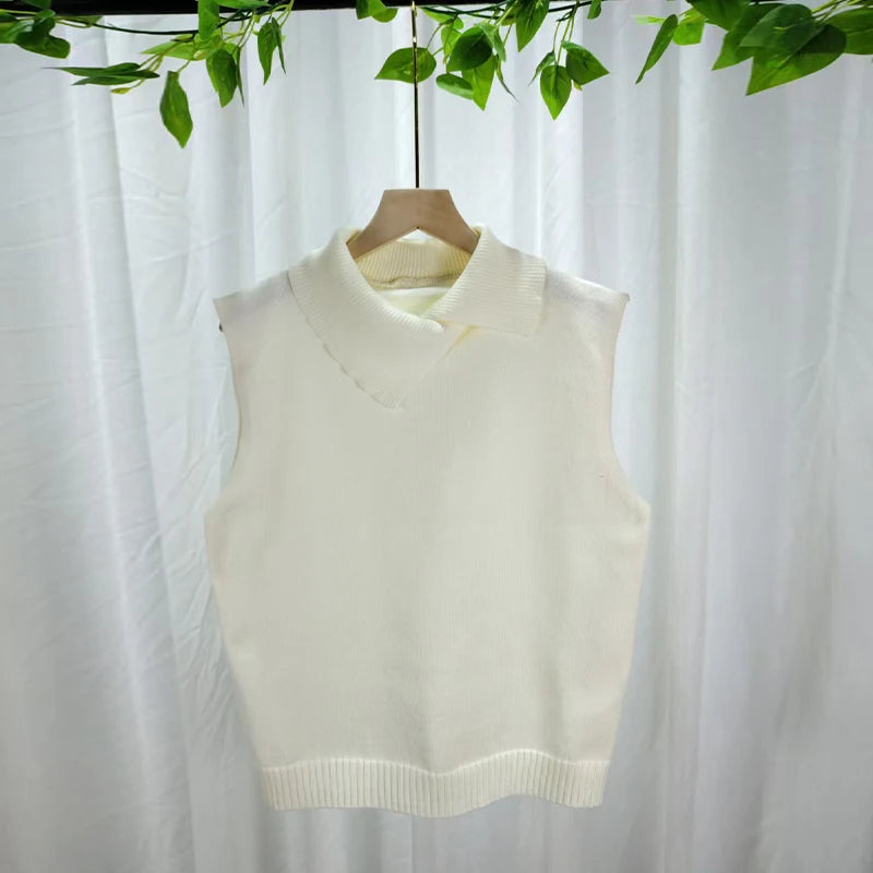 Solid Lapel Knit Vest