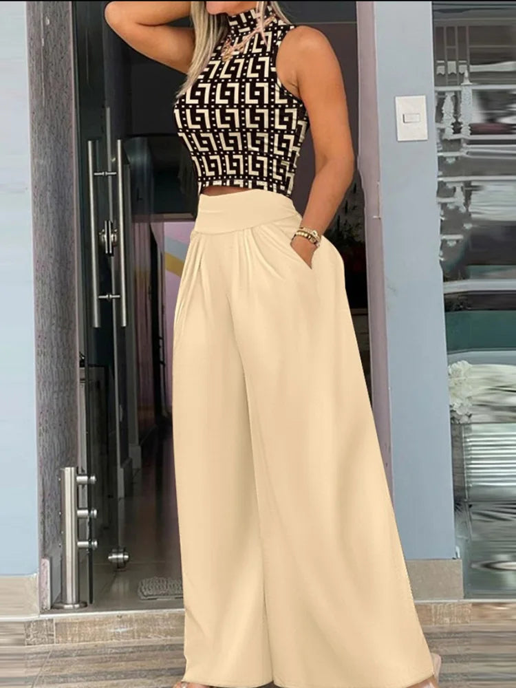 Paloma Printed Top & Wide-Leg Pants Set