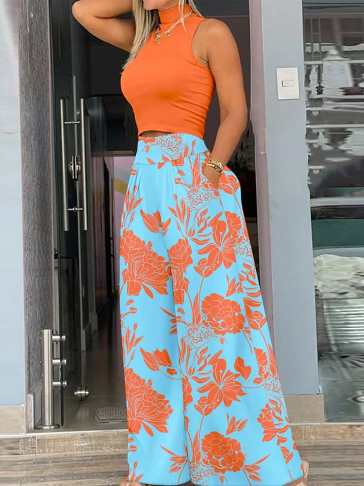 Paloma Printed Top & Wide-Leg Pants Set