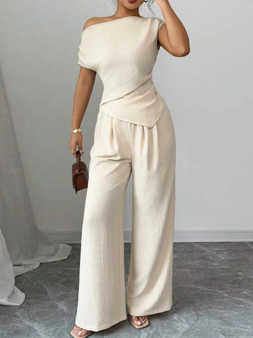 Asymmetric Top & Wide-Leg Pants Set