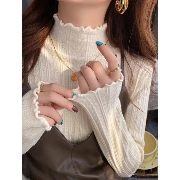 Ruffled Turtleneck Knit Sweater