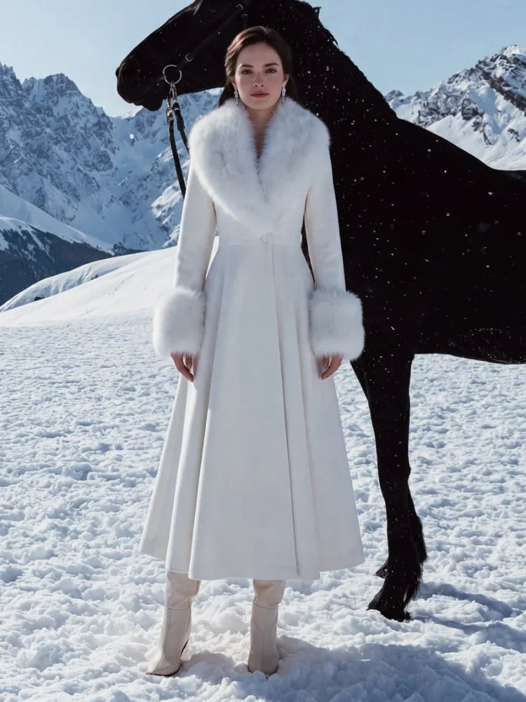 Fur-Collar Wool-Blend Maxi Coat