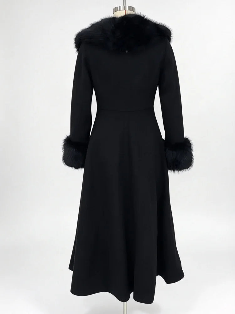 Fur-Collar Wool-Blend Maxi Coat