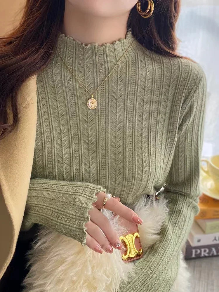 Ruffled Turtleneck Knit Sweater