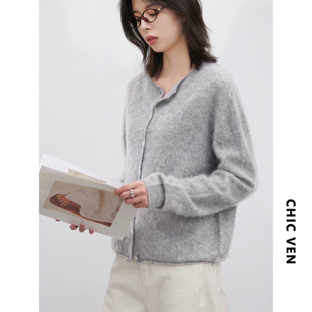 Relaxed Button-Front Knit Cardigan