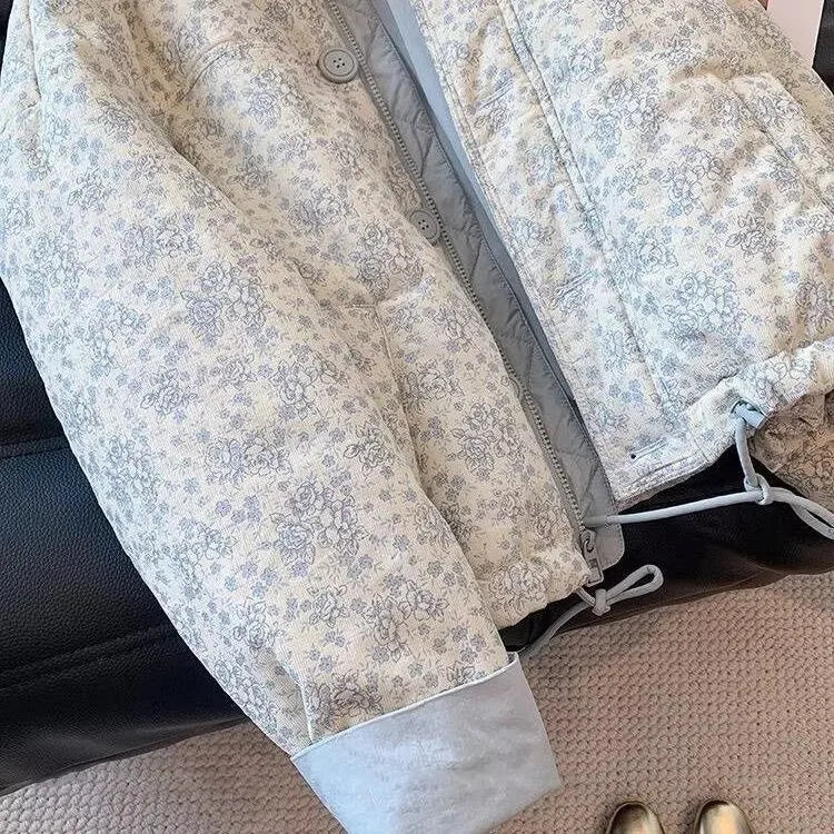 Printed Stand-Collar Zip Cotton Jacket