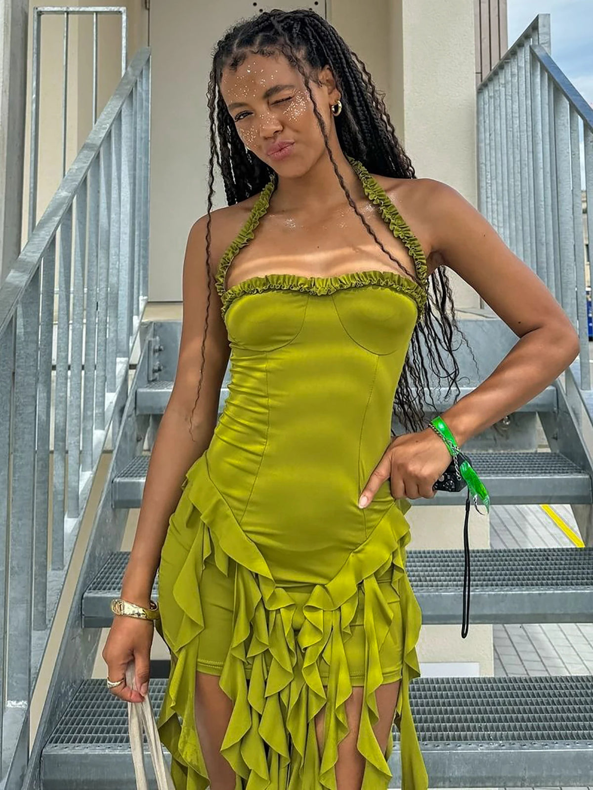 Sleeveless Halter Ruffle Mini Dress