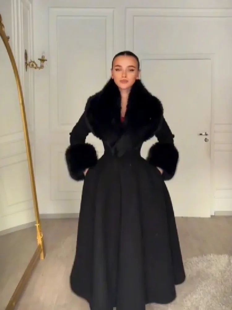 Fur-Collar Wool-Blend Maxi Coat