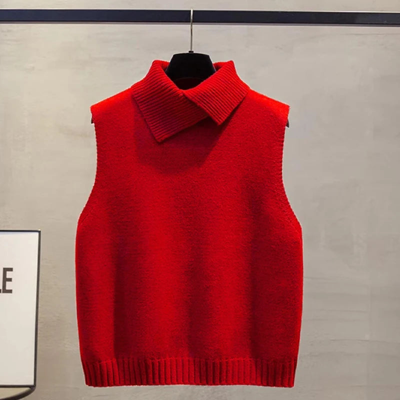 Solid Lapel Knit Vest