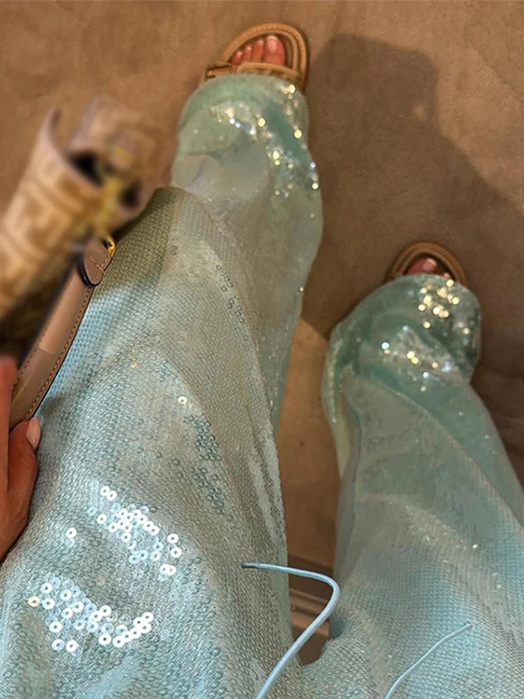 Sequin High-Waist Wide-Leg Pants