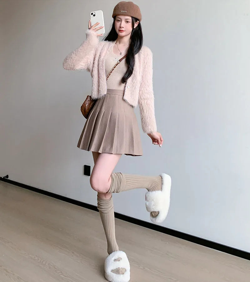 Wool-Blend Pleated Midi Skirt