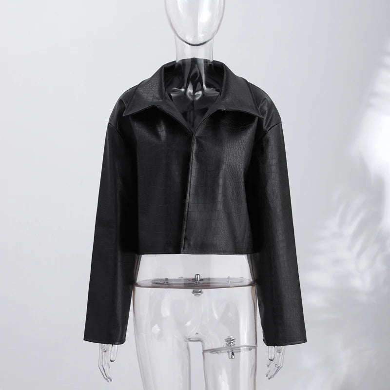 PU Leather Stand-Collar Zip Jacket