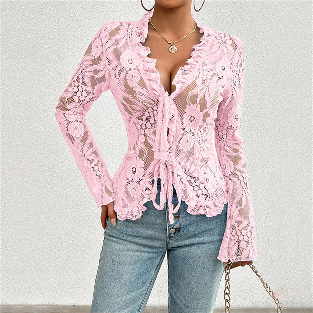 Celine Floral Lace Tie-Front Top