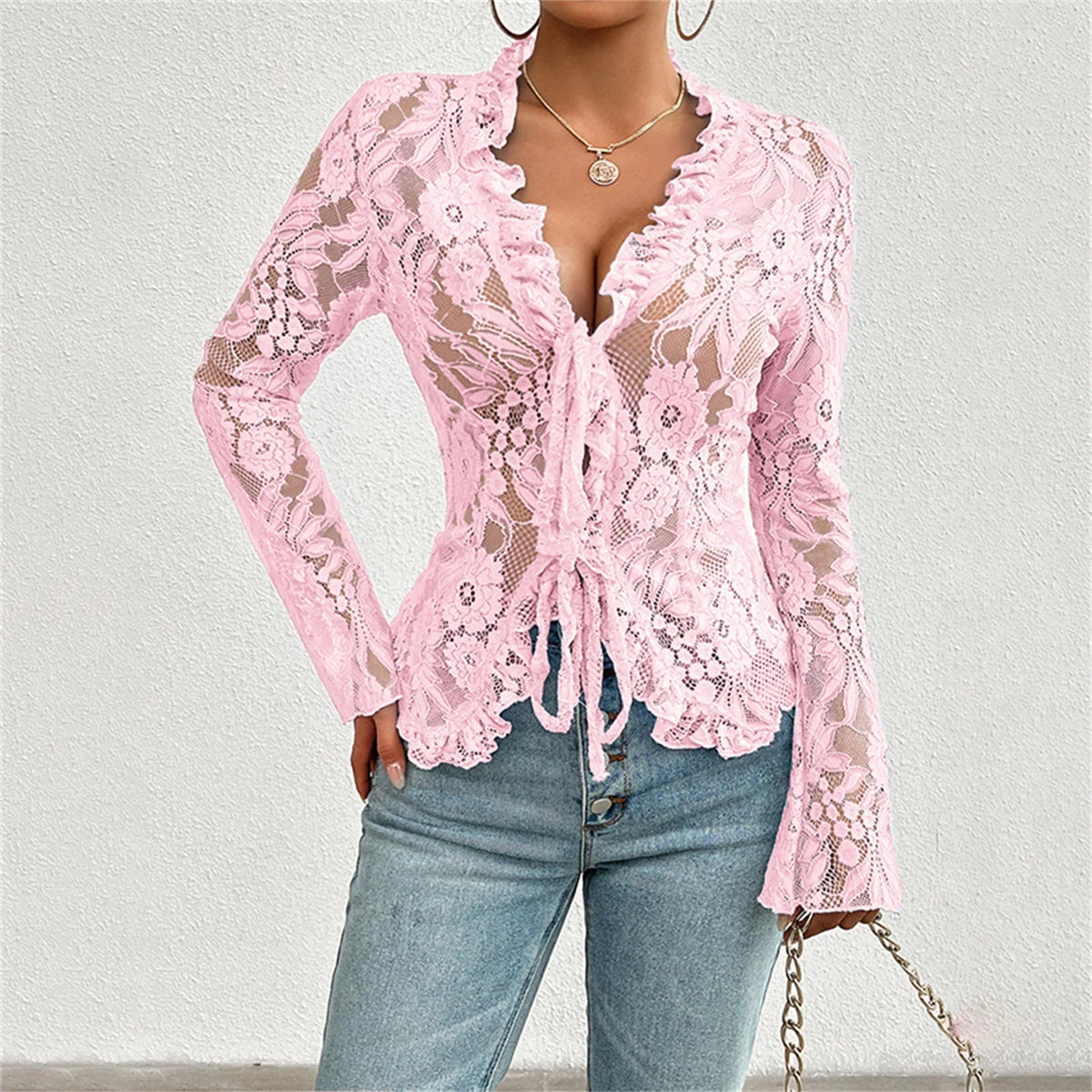 Celine Floral Lace Tie-Front Top