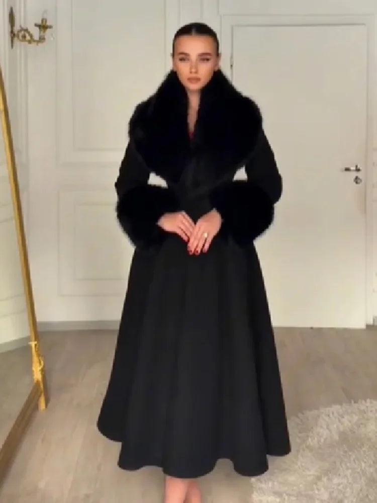Fur-Collar Wool-Blend Maxi Coat