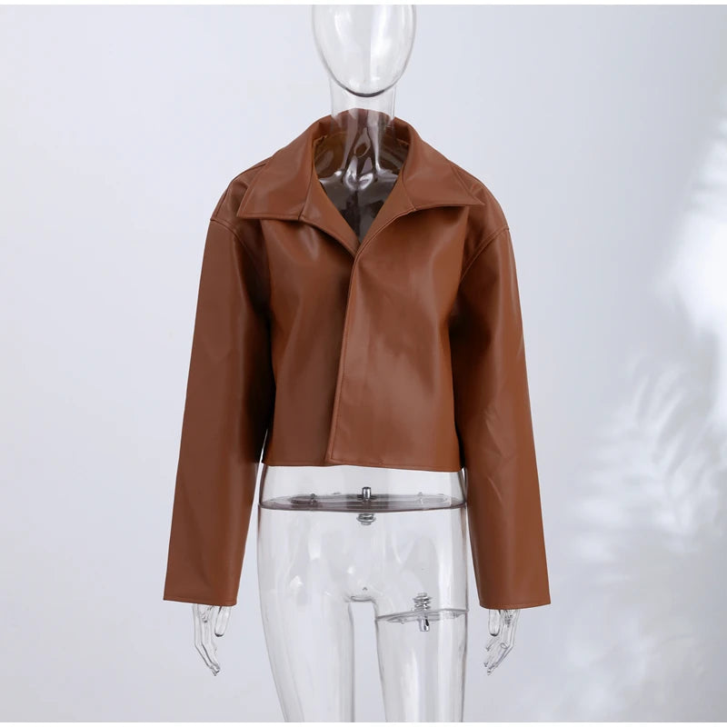 PU Leather Stand-Collar Zip Jacket