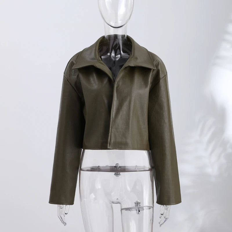PU Leather Stand-Collar Zip Jacket