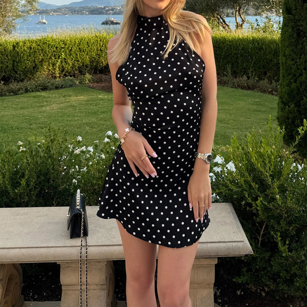 Indie Backless Halter-Neck Mini Dress