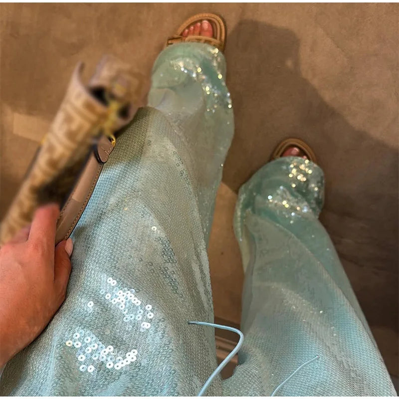 Sequin High-Waist Wide-Leg Pants