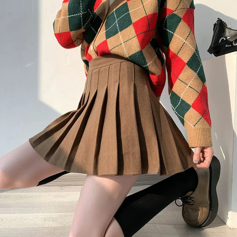 Wool-Blend Pleated Midi Skirt