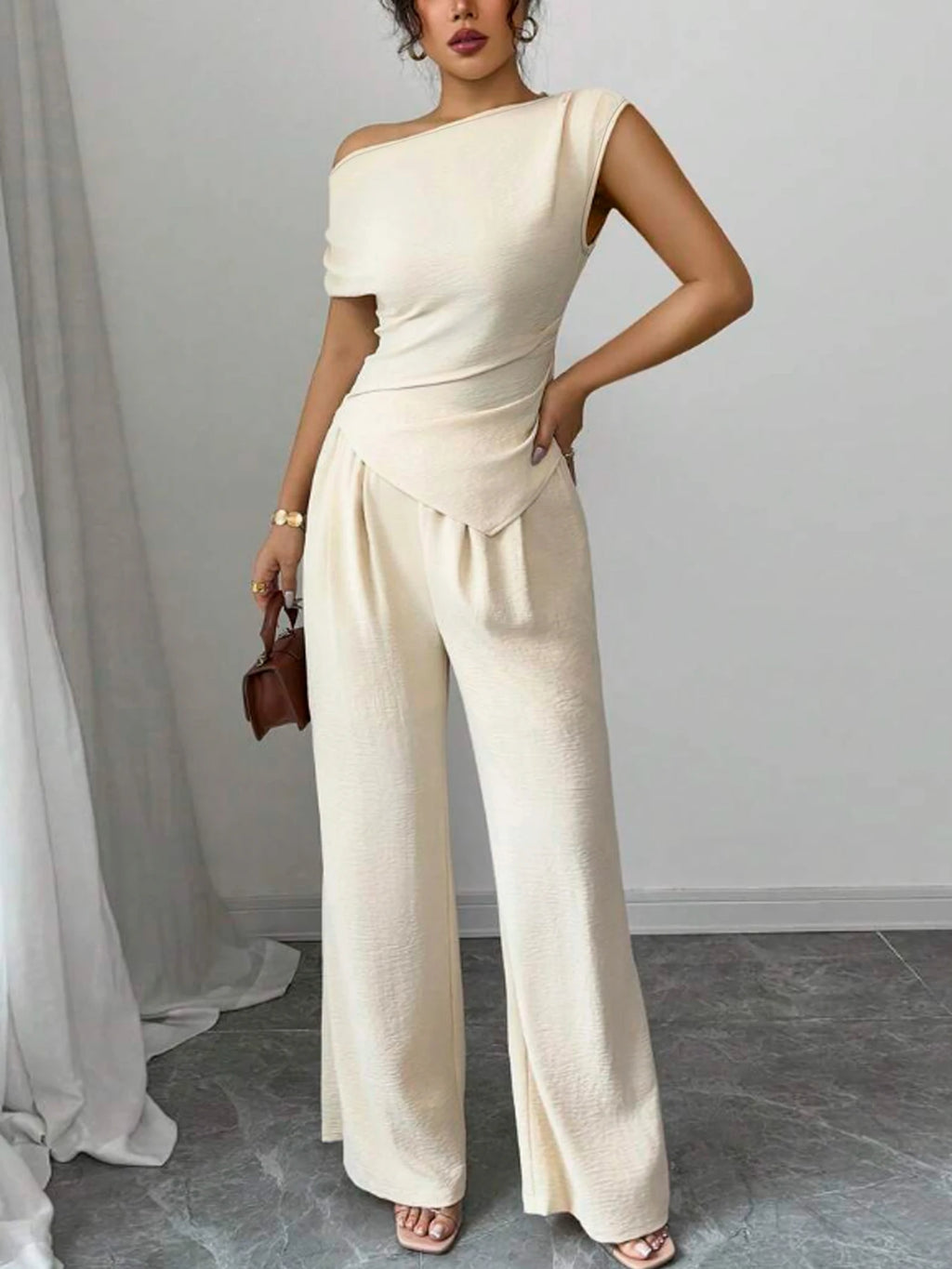 Asymmetric Top & Wide-Leg Pants Set