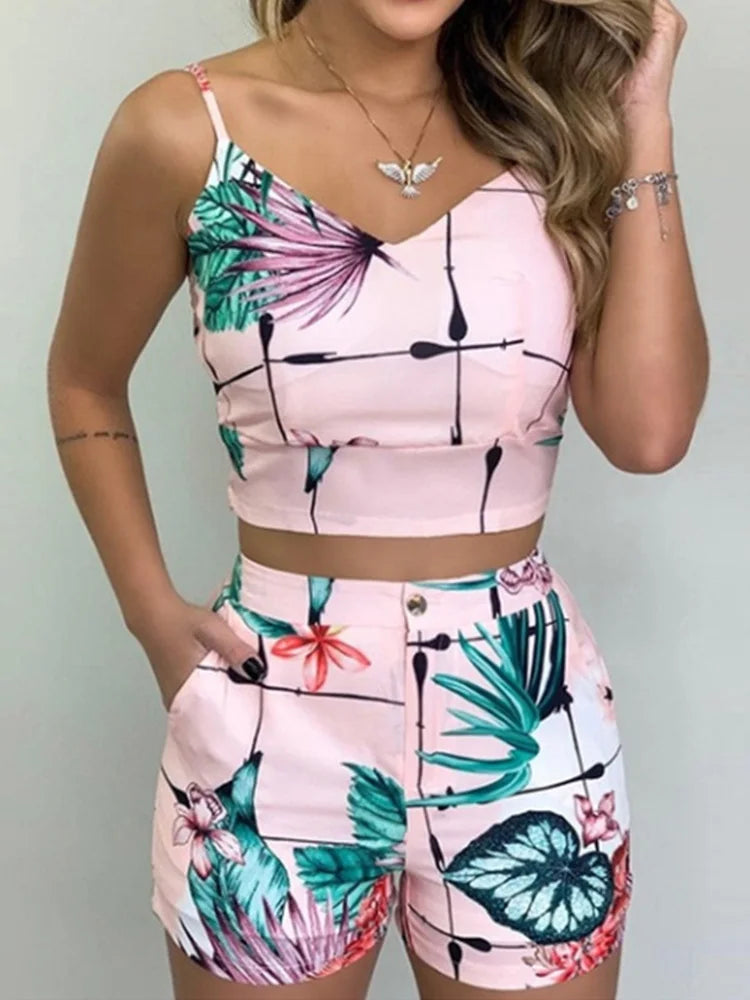 Marisol Tropical Floral Vest & Shorts Set