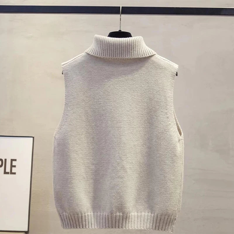 Solid Lapel Knit Vest