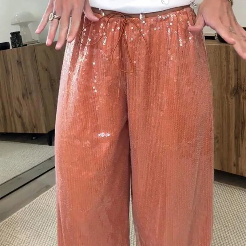Sequin High-Waist Wide-Leg Pants