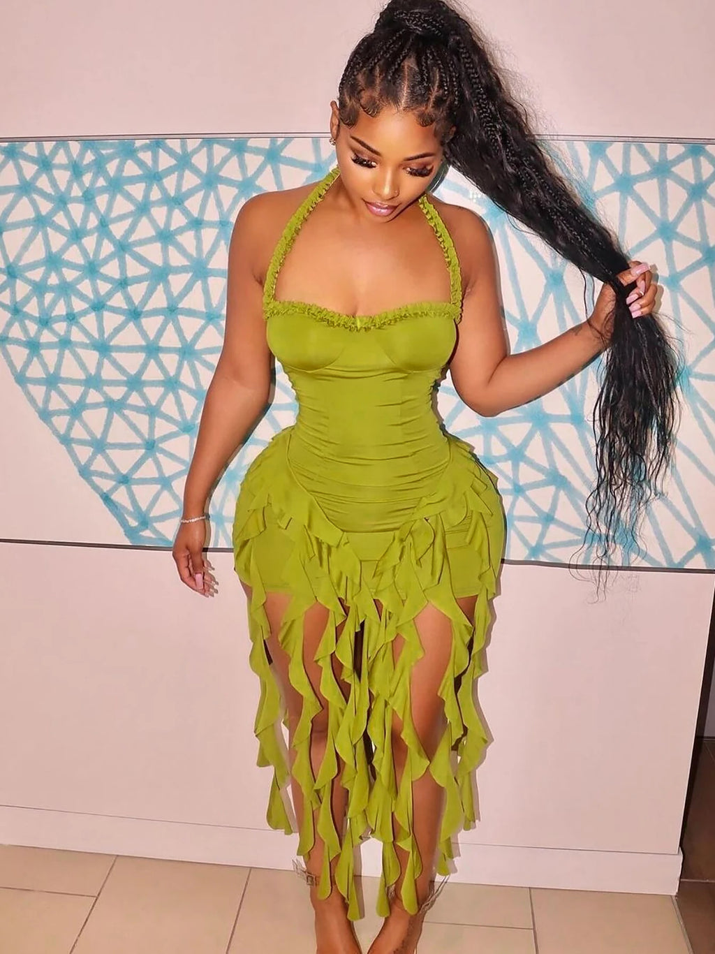 Sleeveless Halter Ruffle Mini Dress