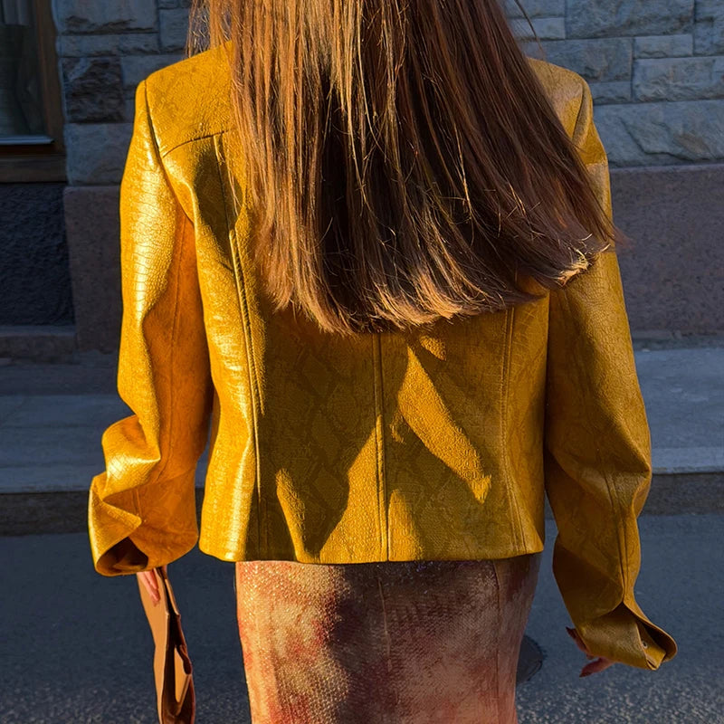 PU Leather Stand-Collar Zip Jacket