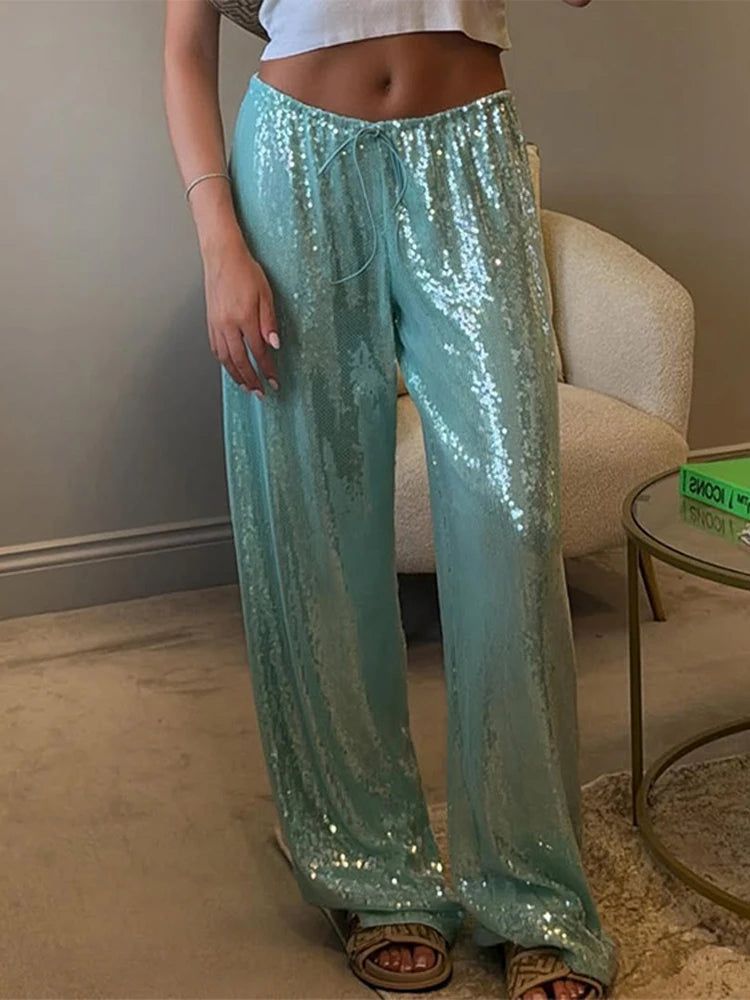 Sequin High-Waist Wide-Leg Pants